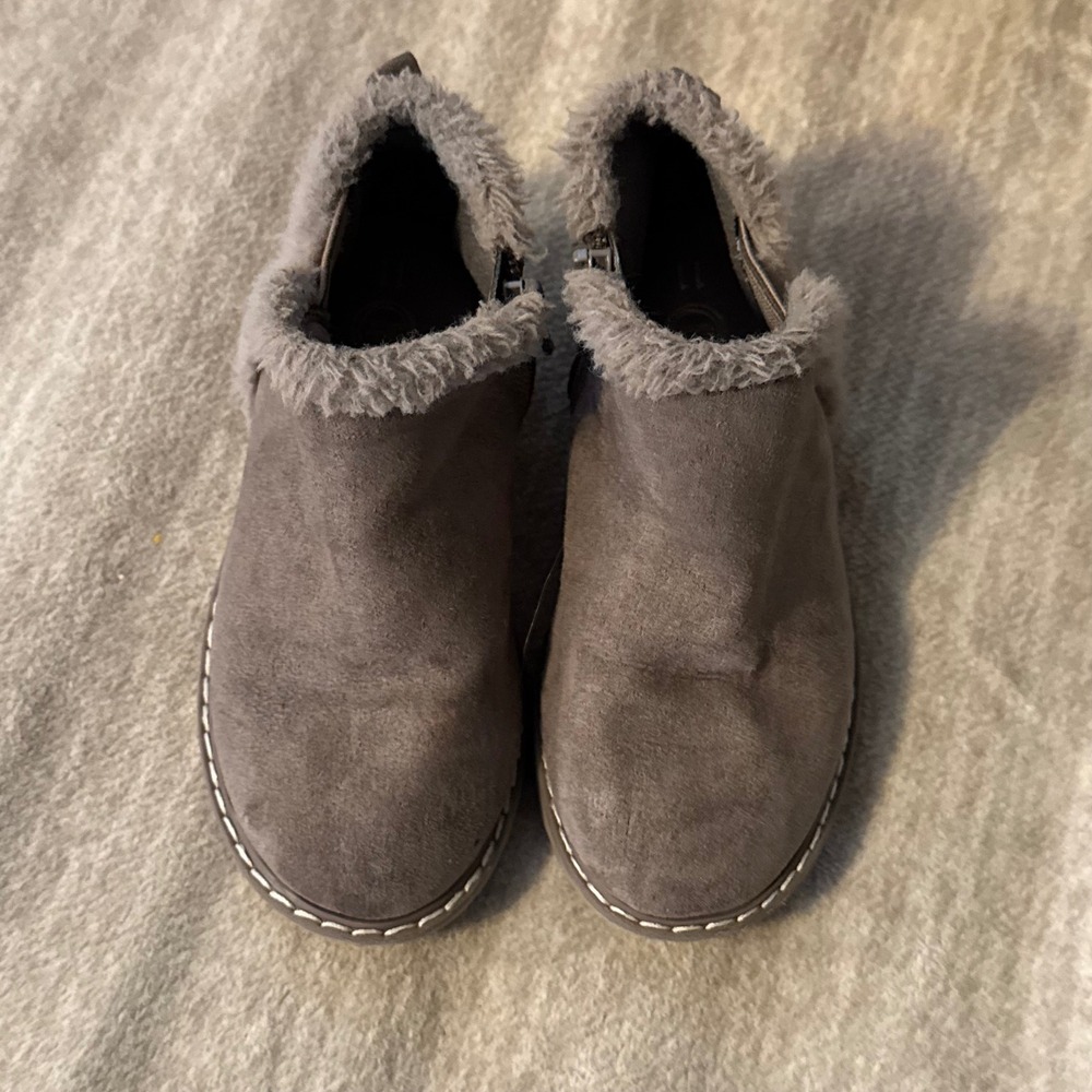 Toddler Girls Taupe Suede Faux Fur Ankle Boots Size 11 Wonder Nation Zip Booties